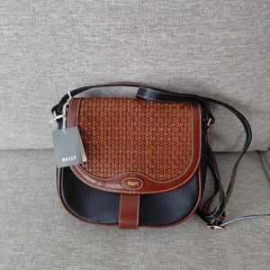 Bally Brown and Black Woven Leather Crossbody Bag